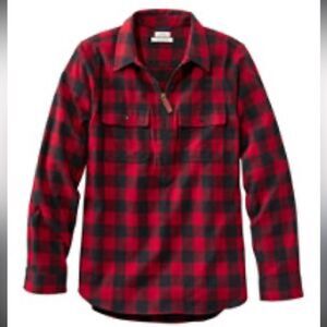 L.L BEAN Scotch Plaid Flannel Red & Black Quarter Zip Long Sleeve Shirt-M